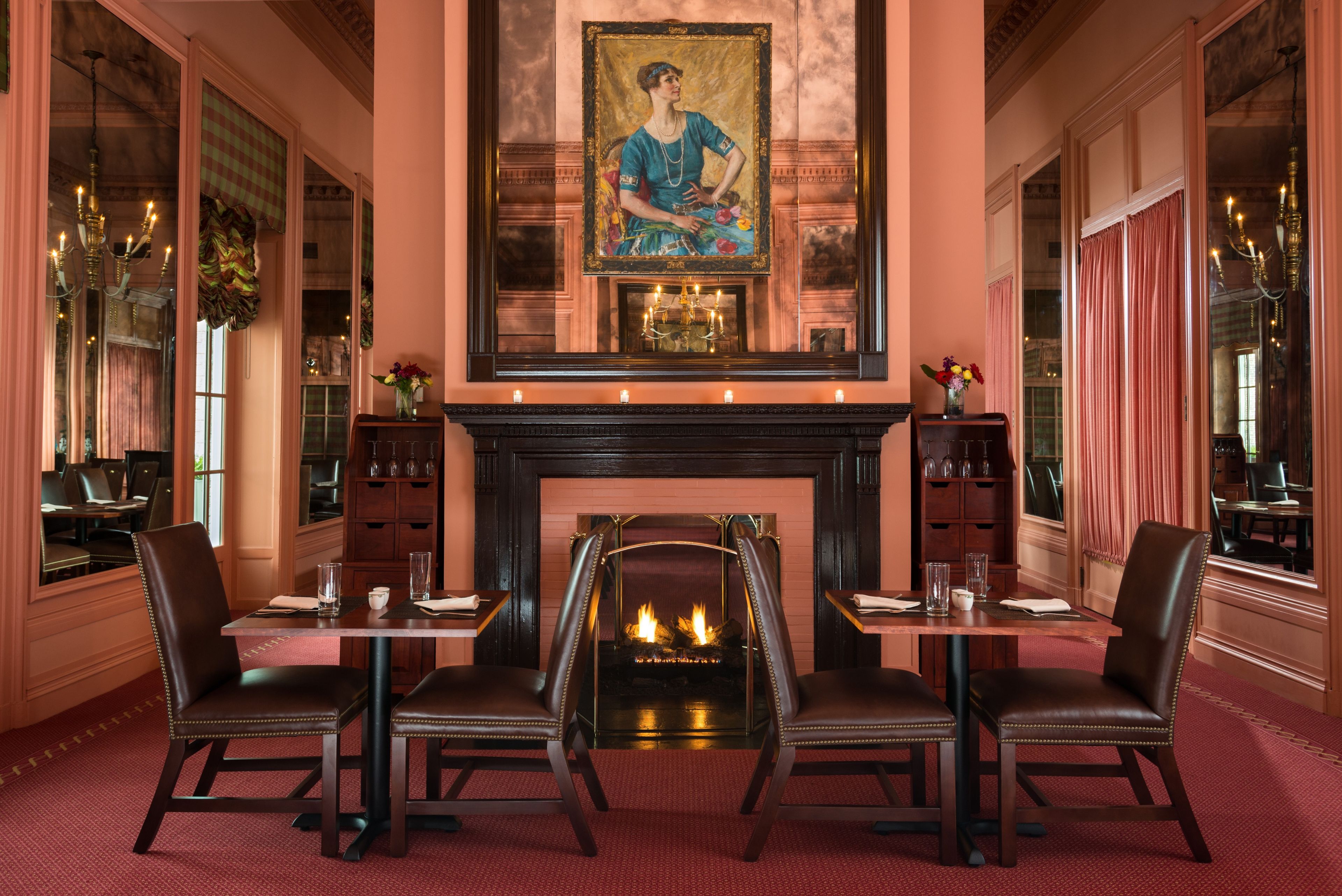 Image of 1909 Restaurant Dining Area with Fireplace The Otesaga Hotel and Cooper Inn Cooperstown New York